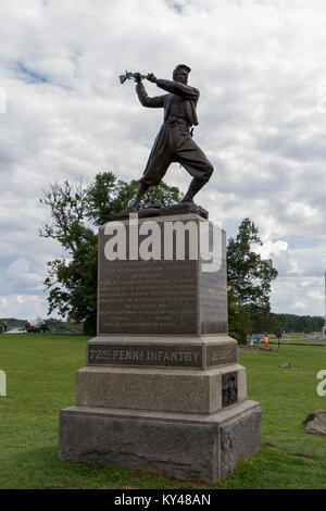 Die 72 Pennsylvania Infanterie Denkmal, Friedhof Ridge, High Water Mark, Gettysburg National Military Park, Pennsylvania, United States. Stockfoto