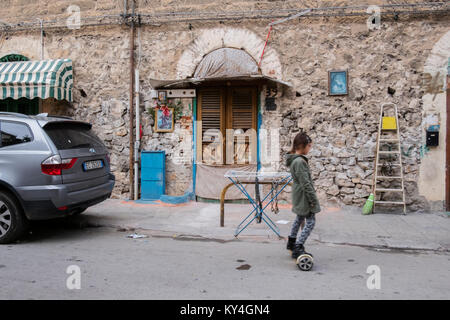 Der lebensmittelmarkt Bereich Ballaro in Palermo, der Hauptstadt von Sizilien, Italien. Seit Jahrtausenden, Sizilien hat einen Anschlag auf das Mittelmeer Handelsrouten, und Stockfoto