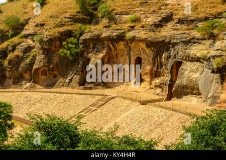 Siddhachal Jain Tempel Monolithen und Schnitzereien in Gwalior, Madhya Pradesh, Indien Stockfoto