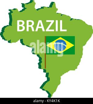 Karte und Flagge von Brasilien Symbol. Auf weissem Hintergrund. Vector Illustration. Stock Vektor