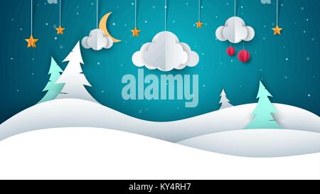 Winterlandschaft - Papier Abbildung. Stock Vektor