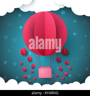 Roter Kreis, Luftballon. Himmel Papier Abbildung. Stock Vektor