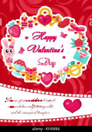 Happy Valentine's Day cute Plakat, Einladung, Grußkarte. Valentinstag Vorlage für Ihr Design mit Platz für Text, Herz, romantische Symbole. Liebe dich Hintergrund. Vector Illustration. Stock Vektor