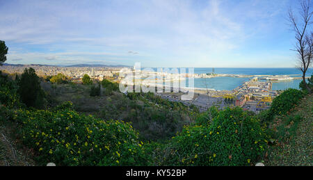 Blick auf die Jardins de Joan Brossa, ein Garten in der Gegend von Montjuic, Barcelona, Katalonien. Stockfoto