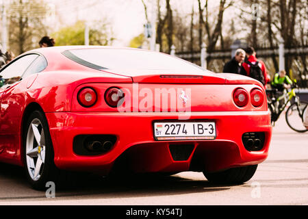 Gomel, Belarus - April 10, 2016: Close-up of the rear of the car Ferrari. Red color Stockfoto