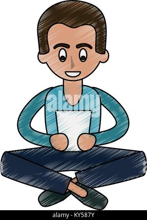 Mann mit Tablet Cartoon Stock Vektor