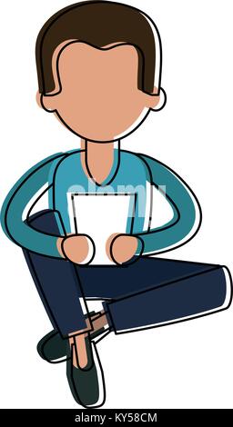 Mann mit Tablet Cartoon Stock Vektor