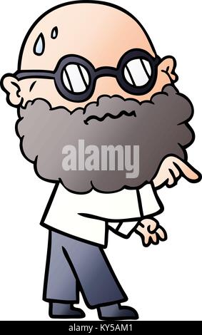 Cartoon sorgen Mann mit Bart und Brille Zeigefinger Stock Vektor