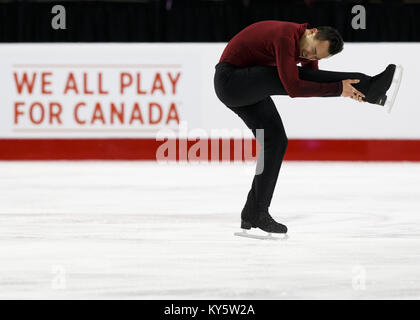 Vancouver, British Columbia, Kanada. 13 Jan, 2018. PATRICK CHAN Skates in der Men's Singles kostenlose Programm während der 2018 Canadian Tire nationalen Meisterschaften Doug Mitchell Thunderbird Sport Center am 13 Januar, 2018 in Vancouver, BC, Kanada. Credit: Andrew Kinn/ZUMA Draht/ZUMAPRESS.com/Alamy leben Nachrichten Stockfoto