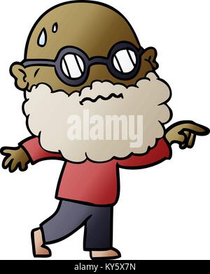 Cartoon sorgen Mann mit Bart und Brille Zeigefinger Stock Vektor