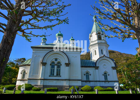 Anzeigen von Hakodate Orthodoxe Kirche am sonnigen Tag in Hokkaido, Japan. Die Kirche gegründet 1859 durch die Russischen Konsulat. Stockfoto