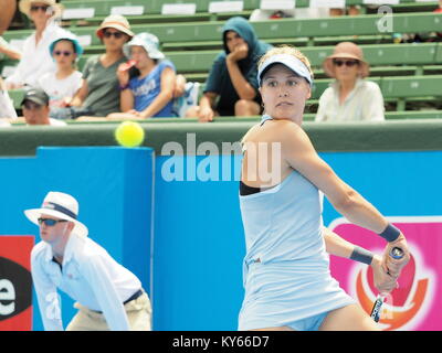 Melbourne, Australien - Januar 11, 2018: Tennis Player Eugenie Bouchard Vorbereitung auf die Australian Open am Kooyong Classic Ausstellung Turnier Stockfoto