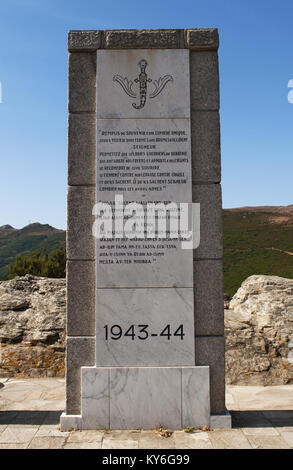 Korsika: Denkmal der Schlacht am Col de Teghime, 1943 Schauplatz einer Schlacht zwischen den deutschen Truppen verteidigen den Pass gegen Marokkanische tabors Stockfoto