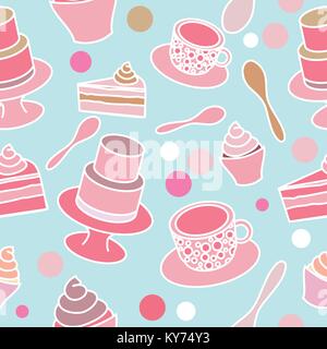 Kuchen Feiern nahtlose Muster in Pastellfarben auf Türkisfarbenem Hintergrund Stock Vektor