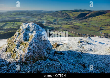 Die Long Mynd, Little Stretton, Minton, und die South Shropshire Hills von der Südspitze Ragleth Hill Church Stretton, Shropshire, Großbritannien gesehen Stockfoto