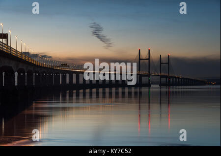Das Tor nach Wales. Die zweite Severn Crossing Autobahn M4 Winter Januar 2018 Stockfoto