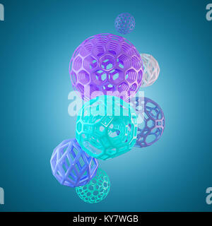 Abstrakte Darstellung von 3d-Kabel Kugeln auf blauem Hintergrund. 3D Rendering Illustration. Organische Muster Stockfoto
