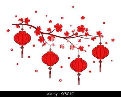 Der Traditionellen Chinesischen neue Jahr Rote Laterne auf weißem Hintergrund. Vector Illustration. Stock Vektor