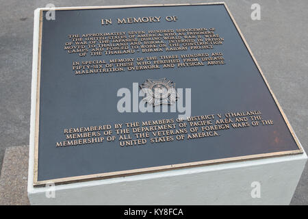 Denkmal für die amerikanischen Soldaten, die starben, arbeiten an der berüchtigten Tod Thailand-Burma Railway. An der Brücke am Kwai entfernt. Stockfoto