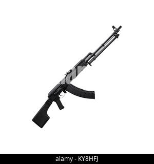 Waffe - eine Nahaufnahme schwarz Sturmgewehr auf einem weißen Hintergrund. Stockfoto