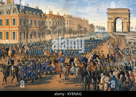 Preußische Truppen Parade entlang der Champs Élysée in Paris (1. März 1871) Stockfoto