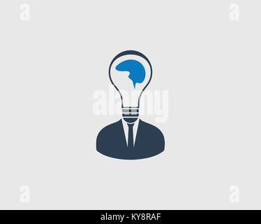 Kreative Menschen Symbol. Glühlampe und Gehirn Symbol auf seinem Kopf. Stock Vektor