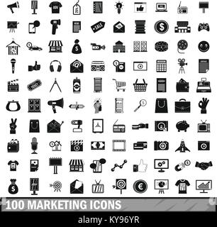 100 marketing Symbole in einem einfachen Stil für alle Design vector Abbildung Stock Vektor