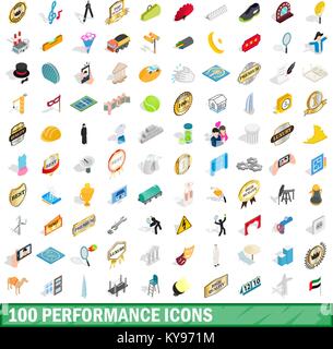 100 Leistung Symbole inmitten einer isometrischen 3D-Stil für alle Design-Vektor-illustration Stock Vektor