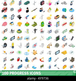 100 Fortschritt Symbole inmitten einer isometrischen 3D-Stil für alle Design-Vektor-illustration Stock Vektor