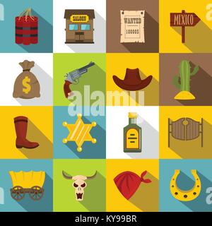 Wild West set design Logo. Flache Abbildung: 16 Wild West logo Vector Icons für Web Stock Vektor