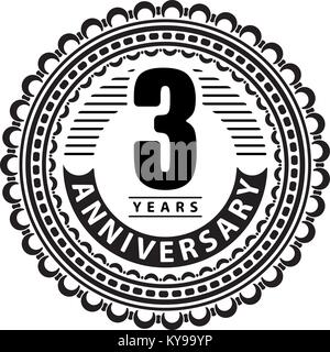 Vintage Jubiläum 3 Jahre Emblem rund. Im Retrostil vector Hintergrund in Schwarz gehalten. Stock Vektor