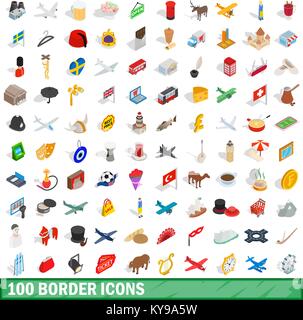 100 Grenze Symbole inmitten einer isometrischen 3D-Stil für alle Design-Vektor-illustration Stock Vektor