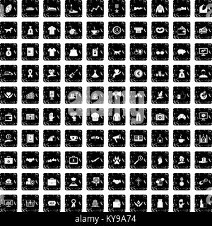 100 Liebe Symbole in Grunge style Set isoliert Vector Illustration Stock Vektor