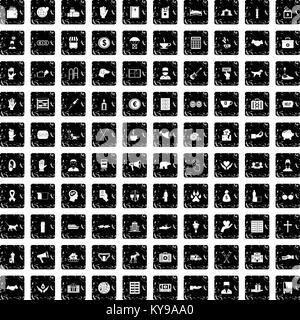Abgabe 100 Symbole in Grunge style Set isoliert Vector Illustration Stock Vektor