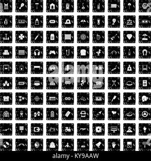 100 Unterhaltung Symbole in Grunge style Set isoliert Vector Illustration Stock Vektor