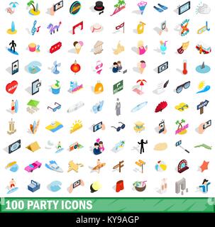 100 Party Icons inmitten einer isometrischen 3D-Stil für alle Design-Vektor-illustration Stock Vektor