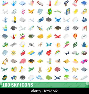 100 Himmel Symbole in isometrischer 3D-Stil, der für jedes Design vector Abbildung Stock Vektor