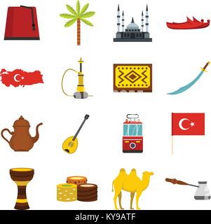 Türkei reisen Symbole im Flat Style set isoliert Vector Illustration Stock Vektor