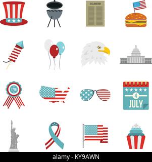 Tag der Unabhängigkeit Flaggensymbole im Flat Style set isoliert Vector Illustration Stock Vektor