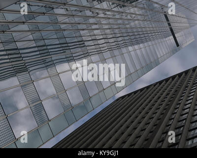 Zu zwei Chicago Gebäude mit Reflexionen von Wolken in Glas Oberfläche Stockfoto