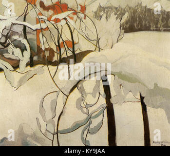 „Pejzaż zimowy II“ (Winterlandschaft II) von Stanisław Ignacy Witkiewicz, bekannt als Witkacy, ist ein Ölgemälde aus dem Jahr 1912, das die Erforschung surrealer und abstrakter Elemente der Landschaftskunst widerspiegelt. Stockfoto