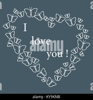 Herz aus vielen Schmetterlinge und die Worte Ich liebe Dich. Design