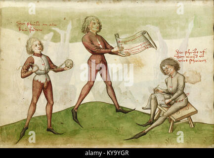 Dieses Bild zeigt eine Seite aus der Handschrift Ms.Thott.290.2°, einer beleuchteten Handschrift aus dem 15. Jahrhundert. Es enthält mittelalterliche Schriften und dekorative Elemente, die einen Einblick in die Manuskriptkultur der Zeit geben. Stockfoto