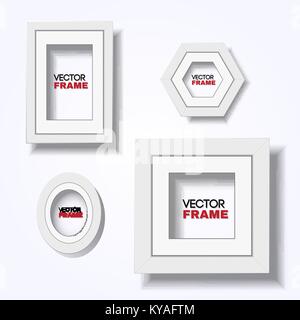 Festlegen von realistischen moderne weiße Zertifikat Bilder hängen an der Wand A4, quadratisch, oval, und sechseckige Formen Stock Vektor