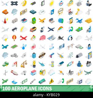 100 Flugzeug Symbole inmitten einer isometrischen 3D-Stil für alle Design-Vektor-illustration Stock Vektor