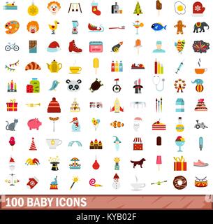 100 baby Symbole in Flacher Stil für jede Design vector Abbildung Stock Vektor