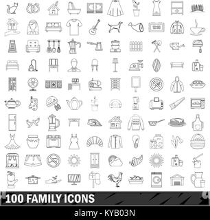 100 Symbole in der gliederungsansicht Stil für alle Design vector Abbildung Stock Vektor