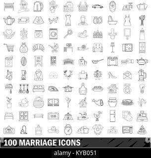 100 ehe Symbole in der gliederungsansicht Stil für alle Design vector Abbildung Stock Vektor