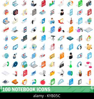 100 Notebook Symbole inmitten einer isometrischen 3D-Stil für alle Design-Vektor-illustration Stock Vektor