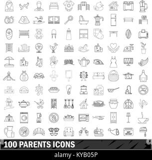 100 Eltern Symbole in der gliederungsansicht Stil für alle Design vector Abbildung Stock Vektor